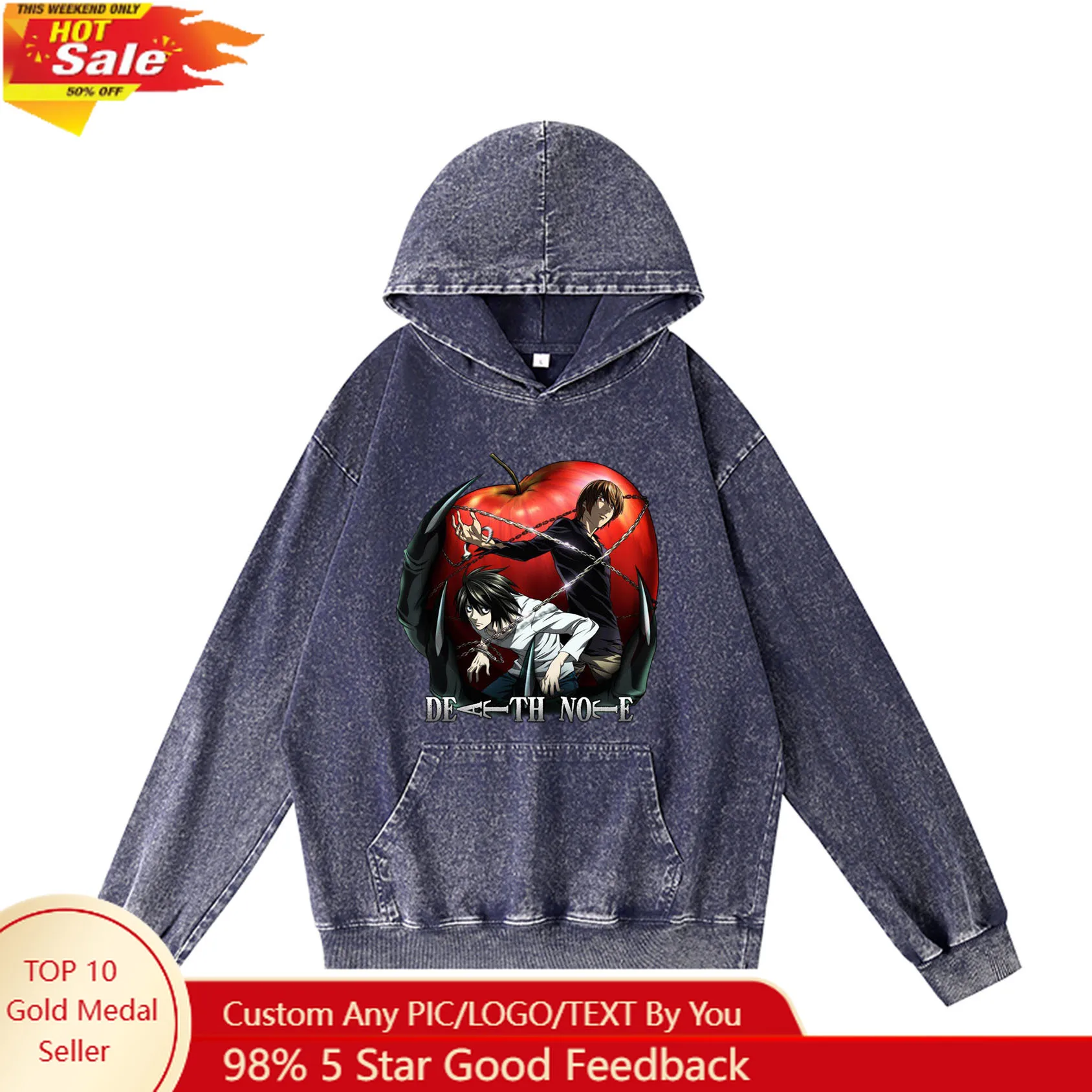 

Anime DEATH NOTE Hoodie Retro Hooded Sweatshirt Men Woman Vintage Pullover Sweatshirt With Pocket Oversized Customized Top