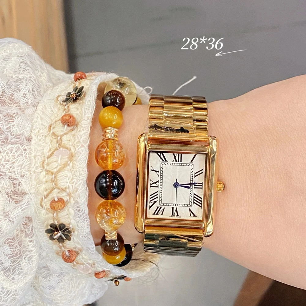 ファッションブランド腕時計女性ガールレディース 28 ミリメートル長方形かわいいスタイル鋼金属バンドクォーツ高級時計 CA187