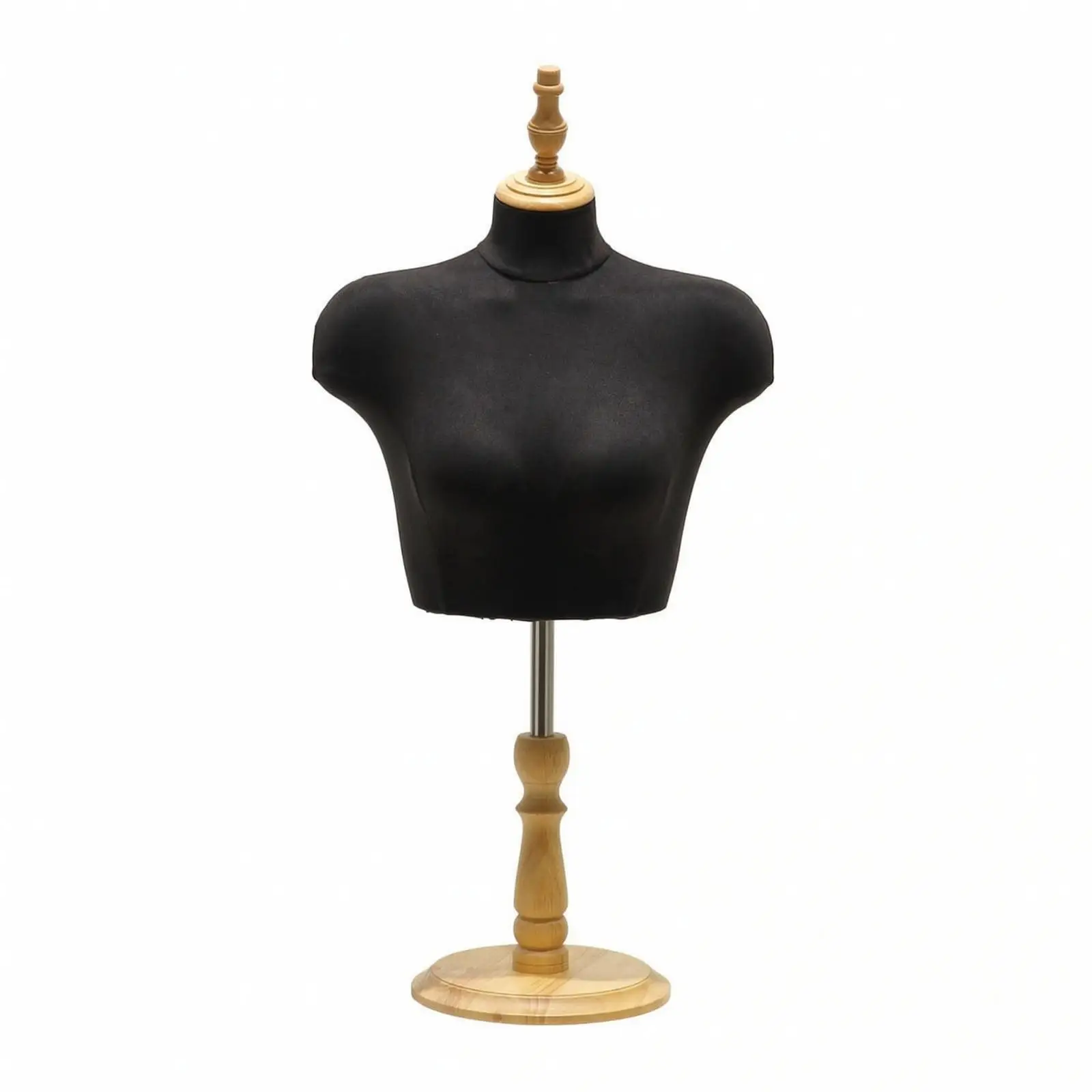 Suede Woman Half Body Mannequin Bust with Metal Rod and Round Wood Base for Boutique Garment Display