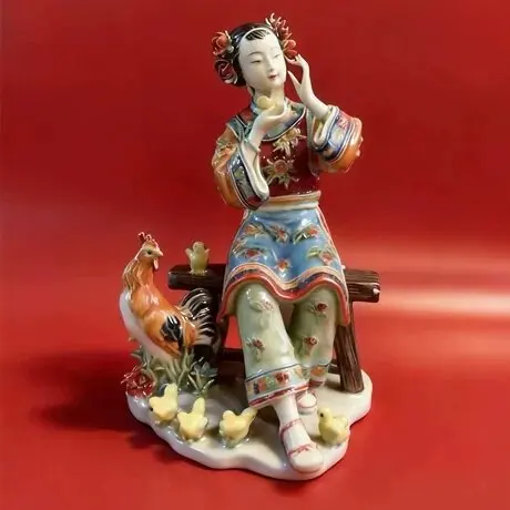 Shiwan doll ceramic beautiful woman handmade ornament living room home creative music Xiaoyao flower fairy Lin Naihe