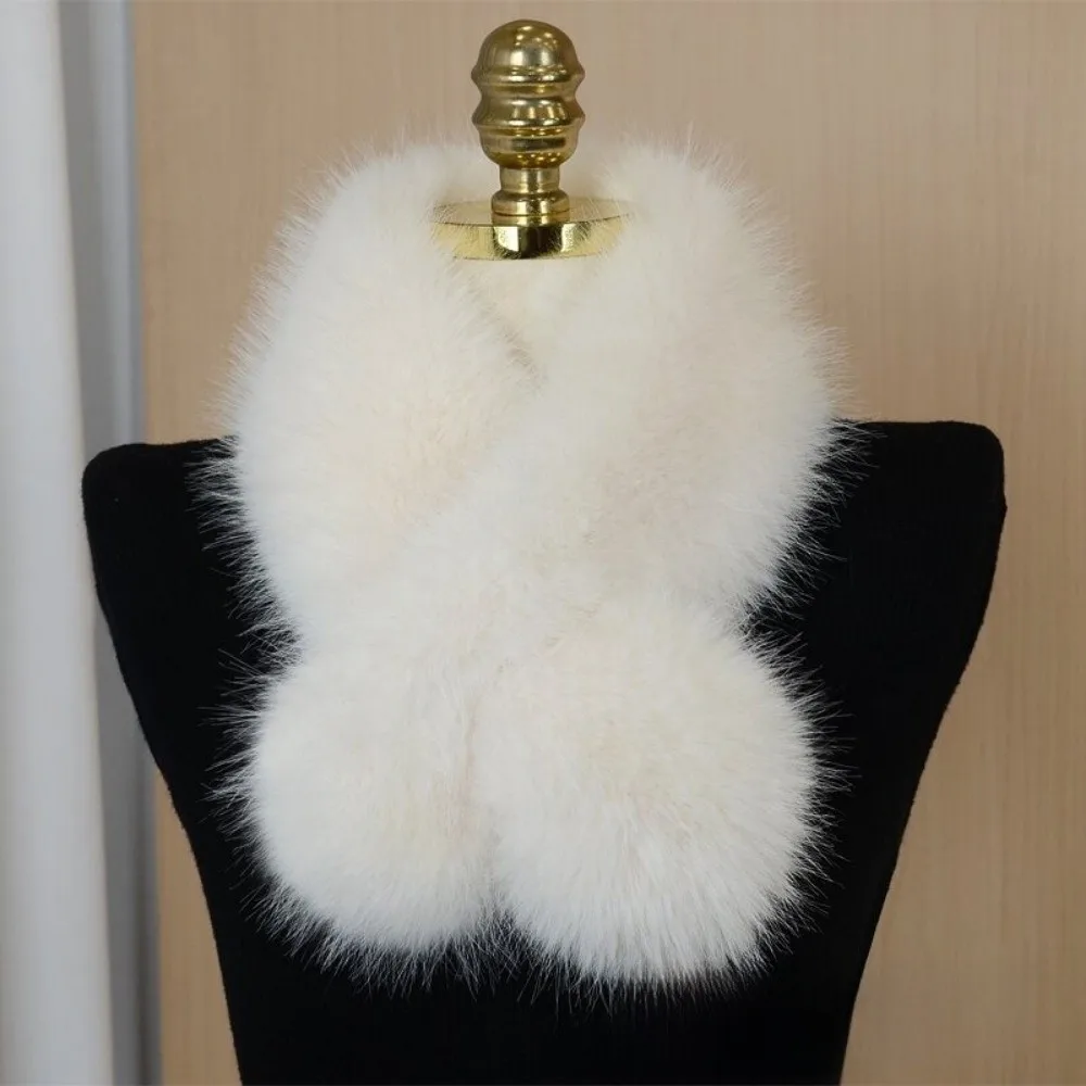 Outdoor Soft Plush Faux Fur Scarf Winter Thicken Cross Scarf Fake Fox Hair Warm Fluffy Neck Warmer Women Girls