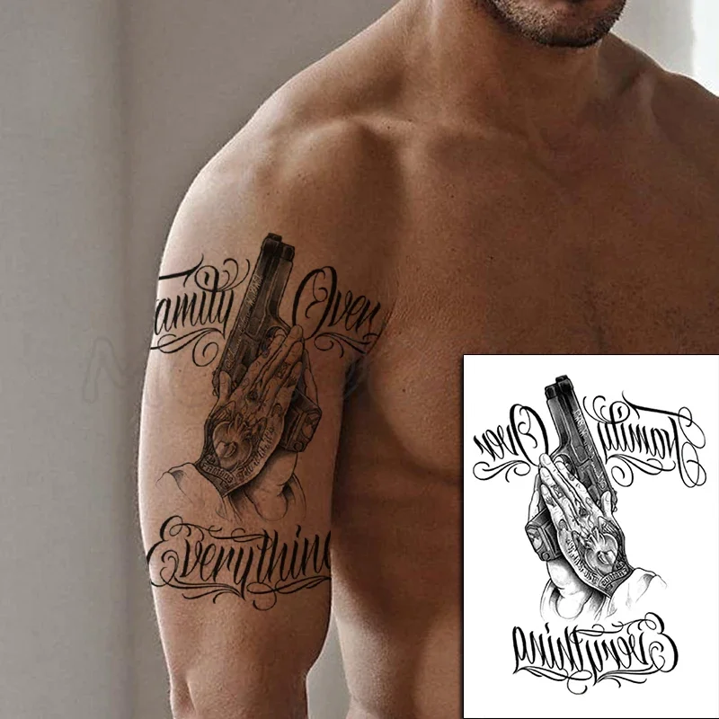 Temporäre Tattoo Aufkleber Hände Zusammen Frieden Kreuz Gefälschte Tatto Wasserdicht Tatoo Zurück Bein Arm Bauch Große Größe für Frauen Männer