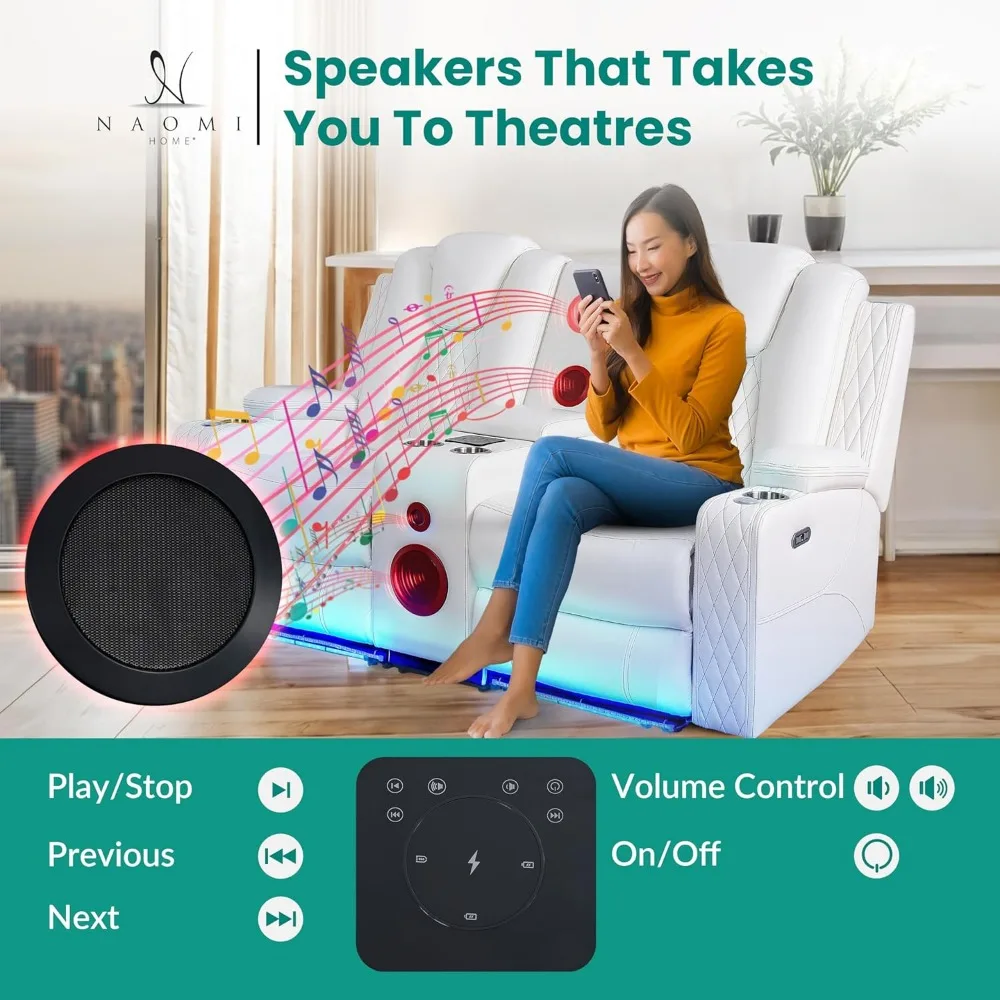 Chicago Power Loveseat Sofá reclinável e assento de home theater com carregamento sem fio Sofá reclinável elétrico RV com porta-copos USB/cup