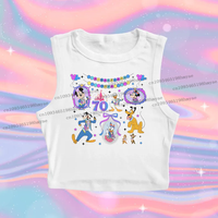 Mickey 70th Disneyland Anniversary Pluto Friends Bow Crop Tank Baby Tee Minnie Daisy Summer Women Fashion Exercise Yoga Vest