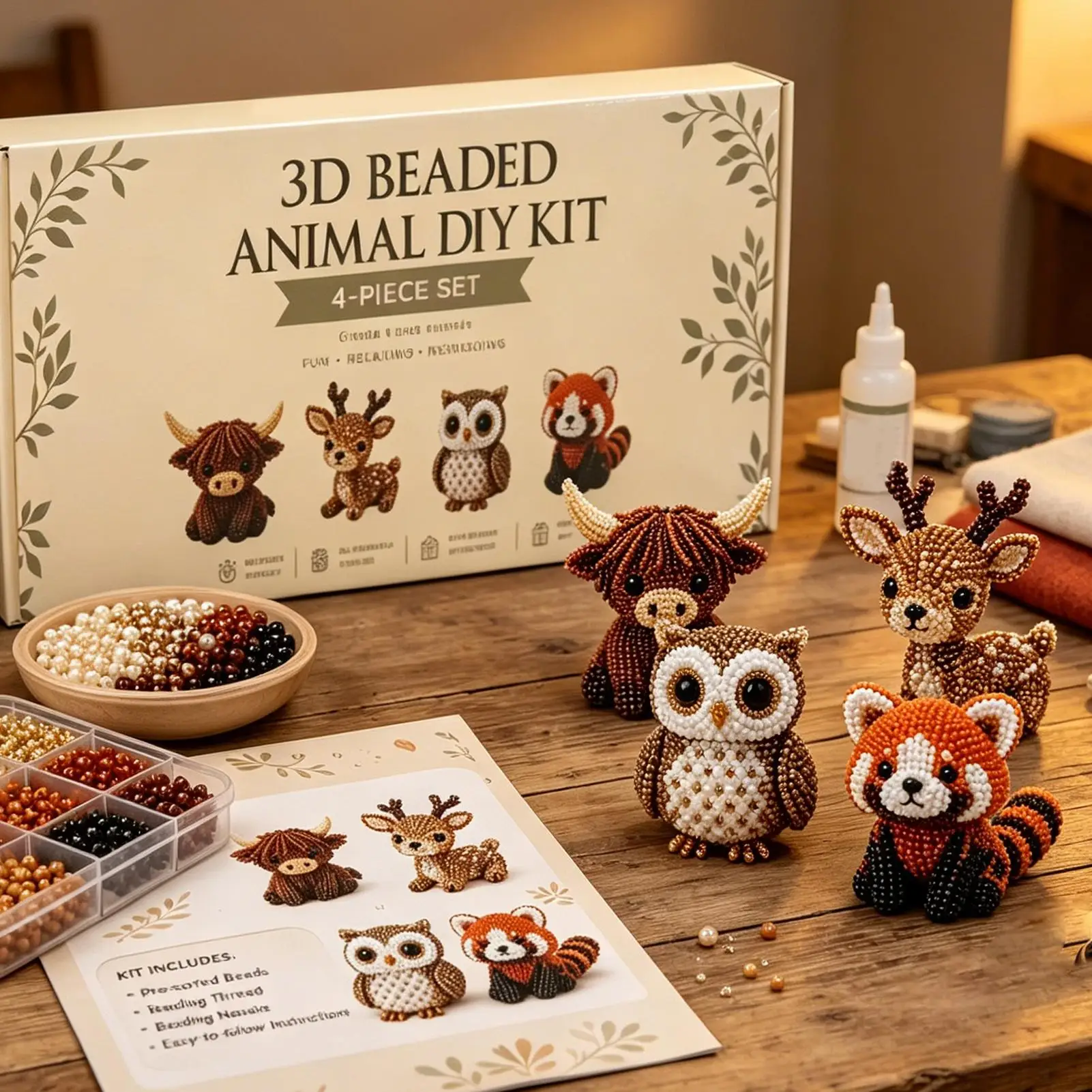 Kit de Animais em Contas 3D, Material de Contas Finas, Acessórios Completos, Guia Passo a Passo, Conjunto Criativo de Artesanato para Adultos e Crianças