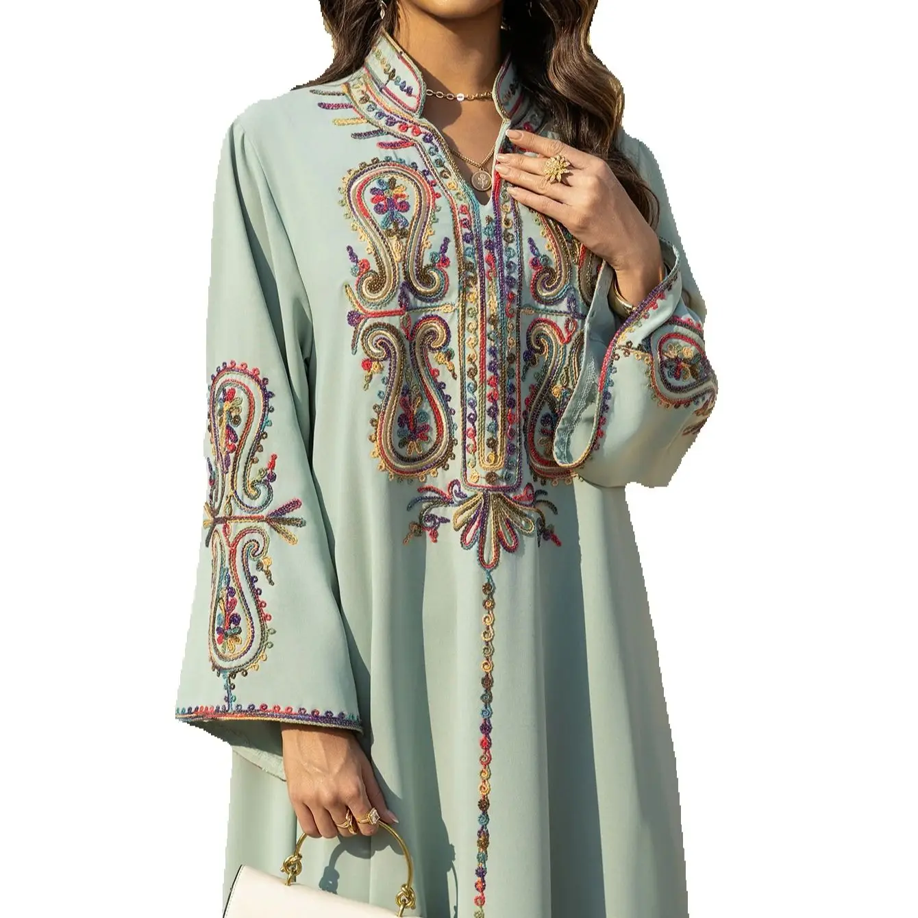 

Рамадан Мусульманское женское платье макси с вышивкой Абая Дубай Кафтан Турция Халат Ислам Джалабия Кафтан Марокаин Femme Musulmane Eid Платье