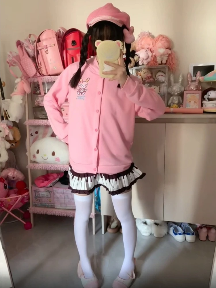 Japanische süße Jacken mit Kapuze für Damen, langärmelig, Kawaii-Ohren, Strickjacke, Mäntel für Mädchen, elegante Lolita-Kleidung, Tops