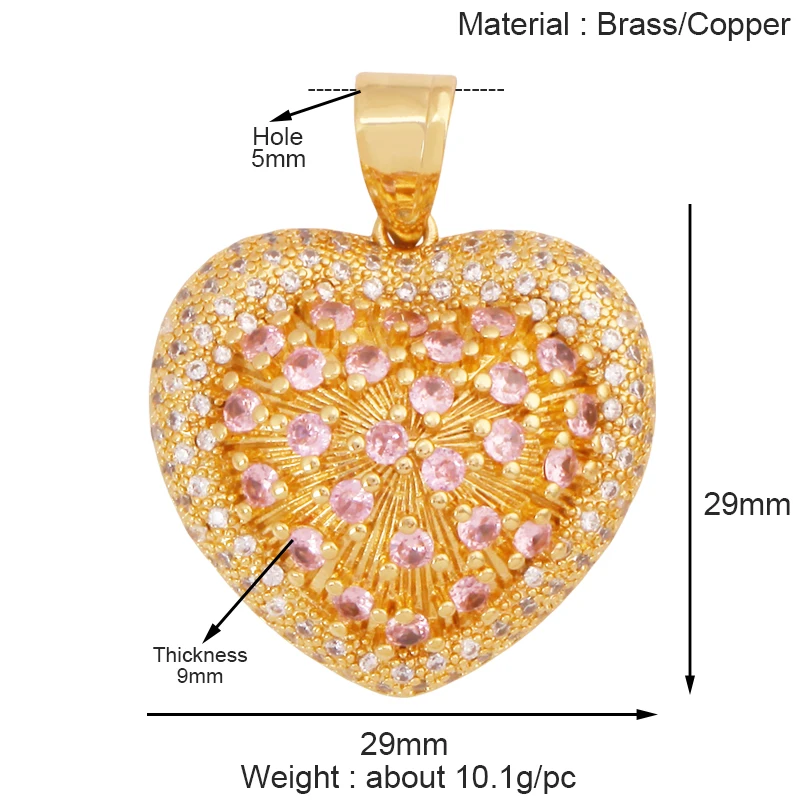 Mode Bunte Zirkon Brenn Liebe Herz Charm Anhänger, Echt 18K Gold Überzogene Halskette Armband DIY Handgemachten Schmuck Liefert S26 – Detail 22