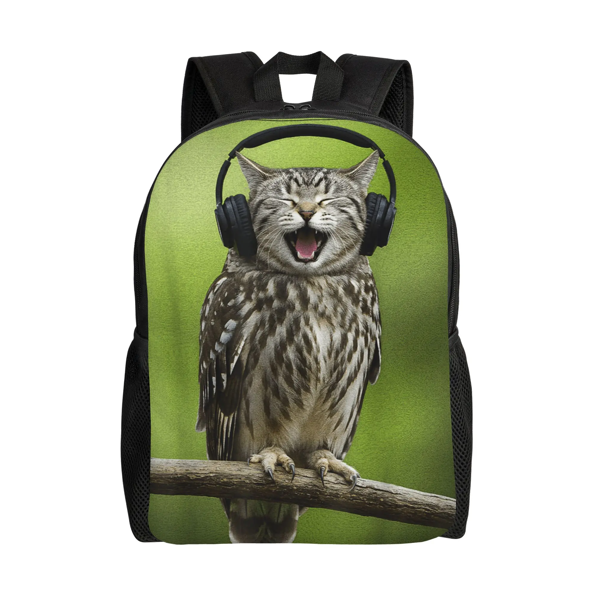 

Meowl Cat Owl Funny Internet Trendy Meme with Headphones Backpack Backpacks Boy Girl High School Bags Designer Rucksack