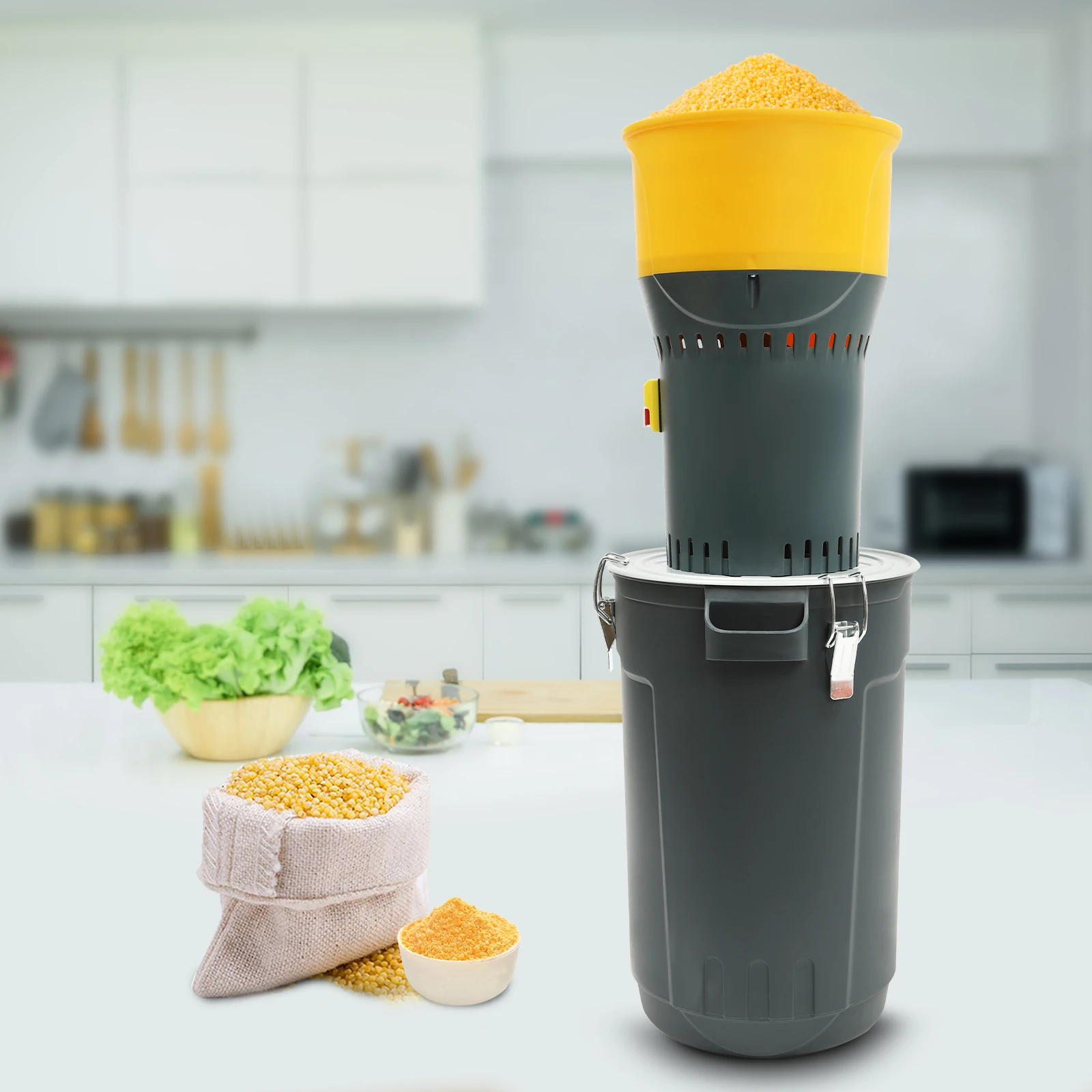 Hocheffiziente elektrische Getreidemühle für Mais, Weizen und Tierfutter, 25L Kapazität mit 5 Mahlsieben und Schraubenschlüssel, landwirtschaftliche Getreidemühle