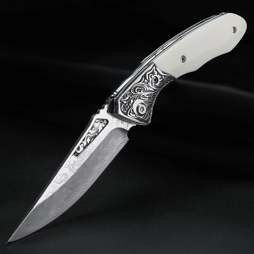 

Outdoor knife 73 layer Damascus steel pocket knife folding knife hardness self-defense portable fruit camping knife