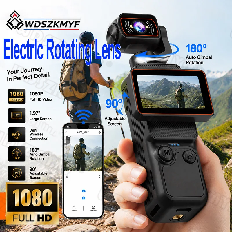 Handheld Mini Camera 180° Auto Lens 90°Rotate screen WIFI Portable Digital Video Recorder BodyCam Sports DV Riding Camcorder