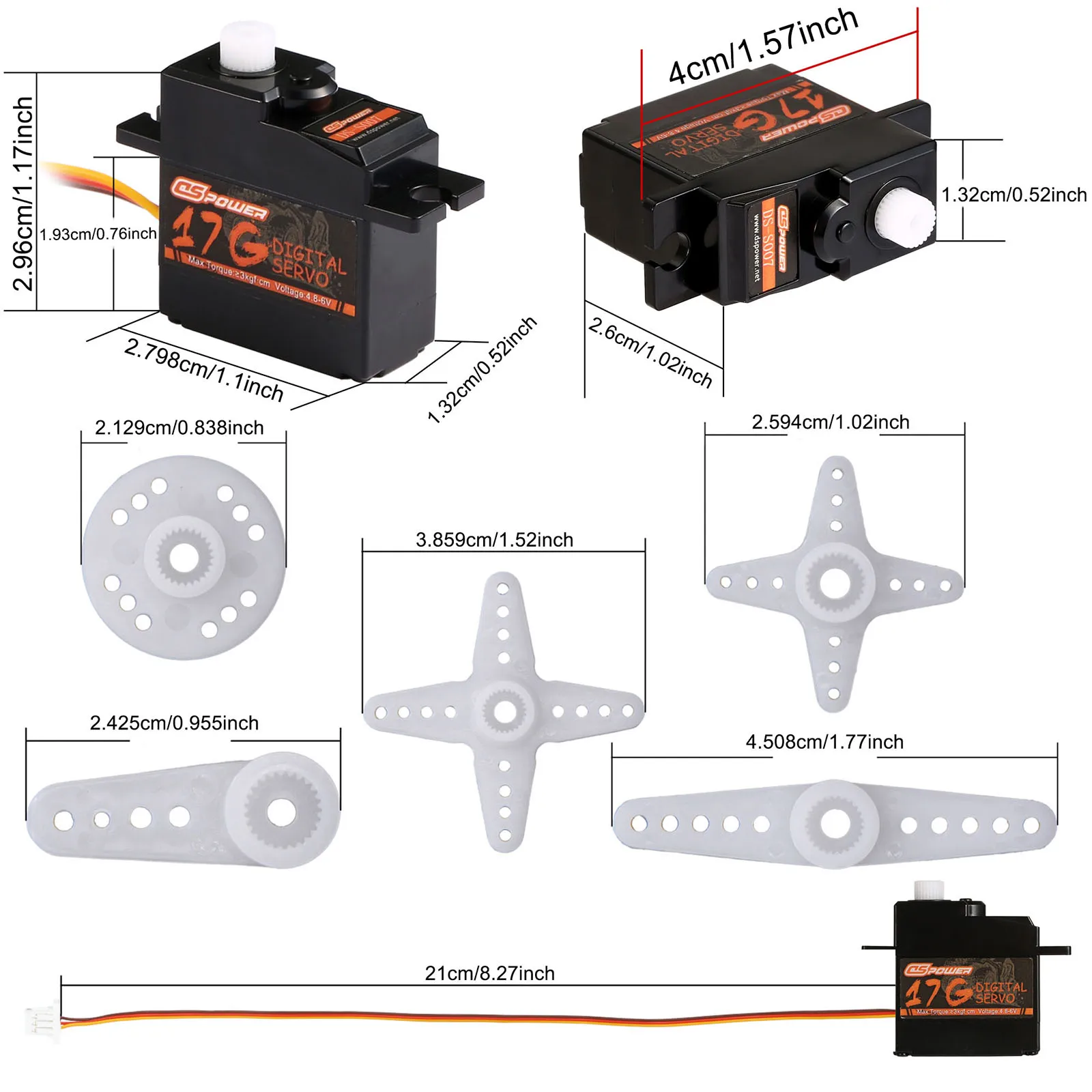 DSPOWER 17g 21g Servo Metal/Plastic Gear Mini Digital Waterproof for 1/14 1/16 1/18 Micro RC Car WLTOYS 144001 WPL MN Boat Robot
