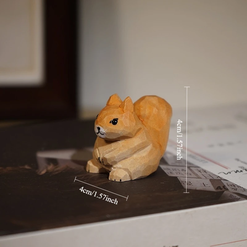 1 PC Squirrel Hand Carved Wooden Sculpture Miniatures Woodland Creature Office Study Desk Accent Nature Inspired Decor Ornament