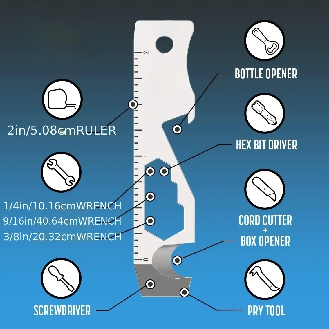 10 في 1 سلسلة مفاتيح متعددة الأدوات EDC قضيب رفع متعدد الأدوات، مفك فتاحة الزجاجات، فتاحة الصندوق، قاطع الحبل والمزيد من أدوات المفاتيح TSA EDC