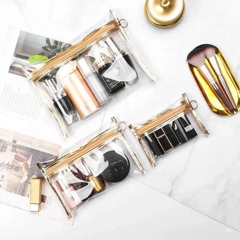 Clear PVC Airport-friendly Waterproof Cosmetic Bag Zipper Makeup Organizer Pouch for Travel Outdoor Daily Storage