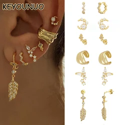 KEYOUNUO-Juego de pendientes de circonita para mujer, aretes de aro rellenos de oro y plata, estilo bohemio, joyería de fiesta, venta al por mayor