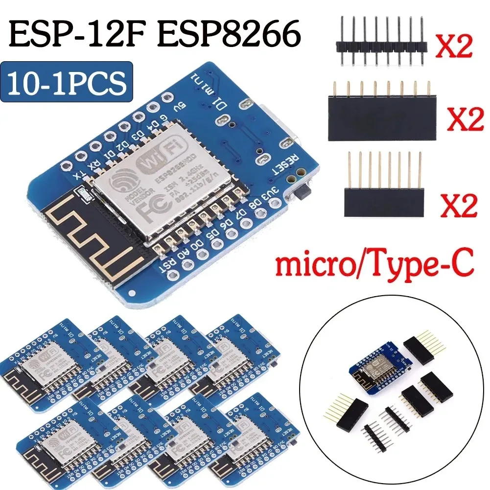 10-1PCS D1Mini ESP8266 ESP WIFI Development Board Board Based ESP-8266 D1 Mini NodeMCU Lua IOT Board 2.4V With Pins for Arduino