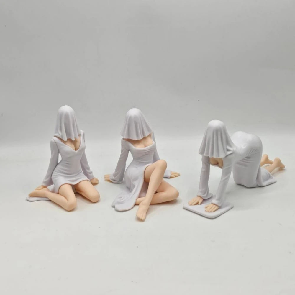 (Set of 3）Veiled Lady Resin Figurine Set, White Robe Girl Statue Desktop Car Interior Decor Ornament(White/Black)