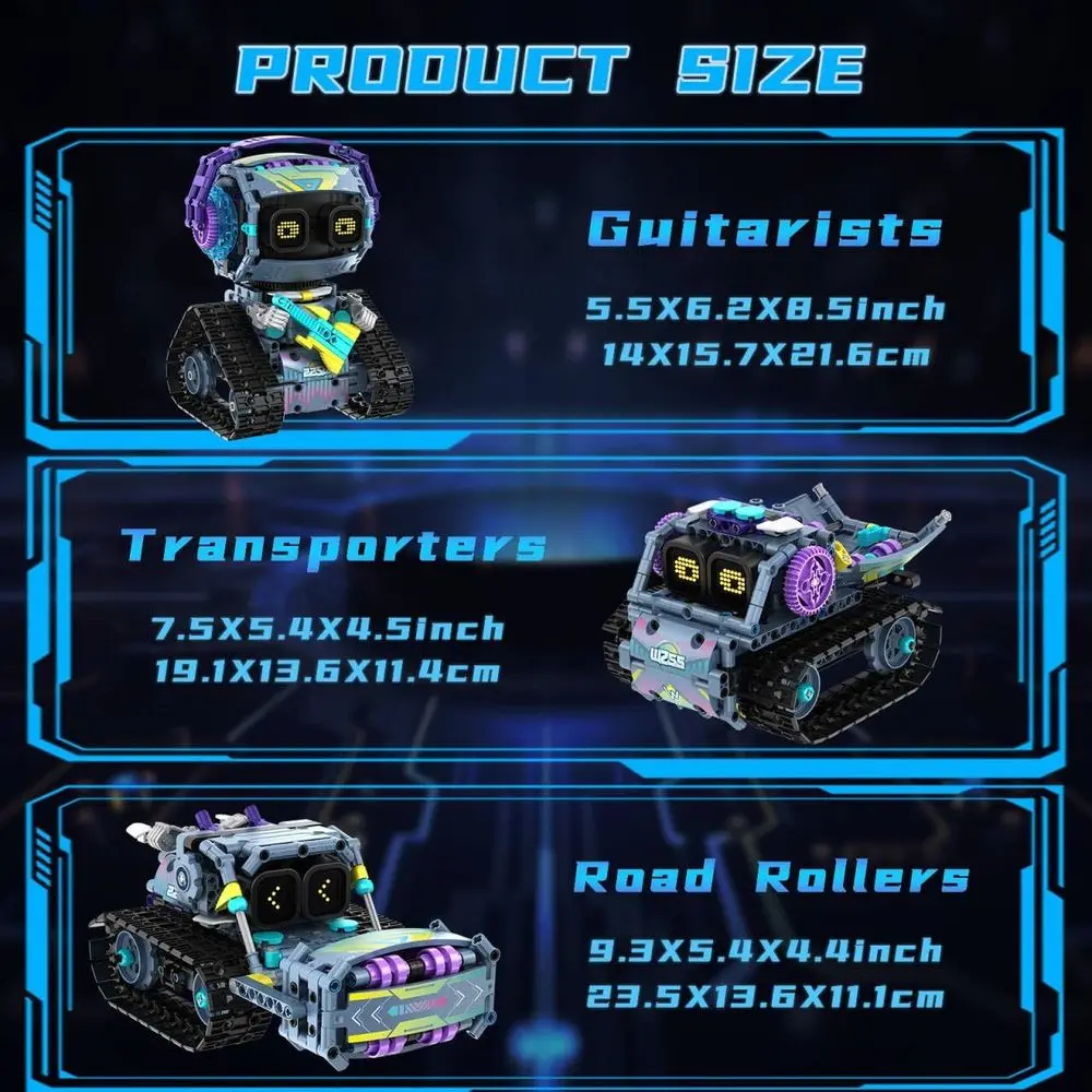 Kit robot STEM 3 in 1: blocchi di costruzione telecomandati e controllati da app con occhi LED, suono, regalo ideale per bambini dai 6 ai 12 anni