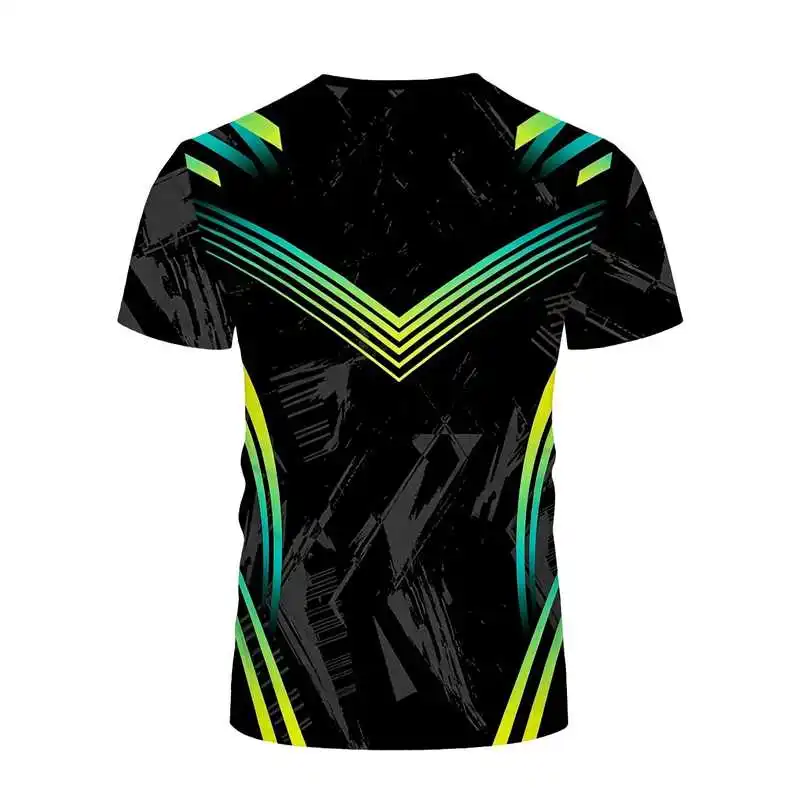 Black Gradient Neon Green V-Pattern Mecha Lines Compression Tshirt High-Elastic Quick-Dry Fabric V-Pattern Texture Fit Chest Wai - view 4