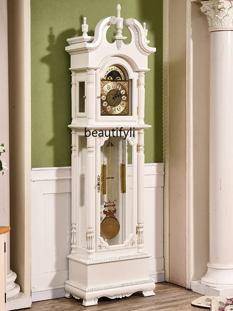 NQ Modern European-Style Floor Living Room Villa Retro Vertical Clock North Star Mechanical Pendulum White Clock Classical