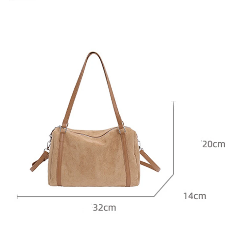 Damen-Handtaschen mit großer Kapazität, lässige Retro-Umhängetaschen aus Wildleder mit Reißverschluss, einfarbige Schultertaschen für den Alltag. – Detail 35
