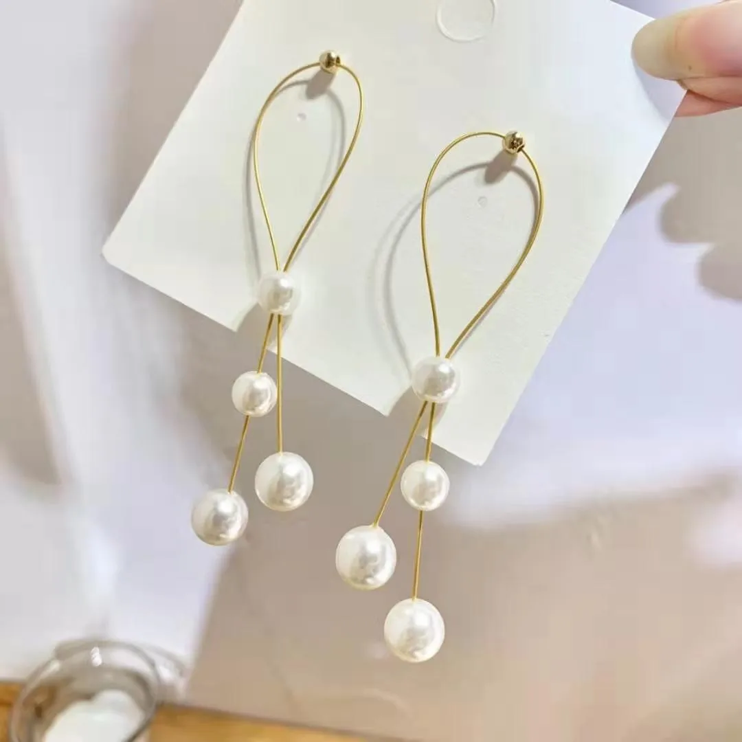 Temperament Long Imitation Pearl Tassel Clips Earrings for Women Without Piercing Pendant Clip Earring Wedding Party Jewelry