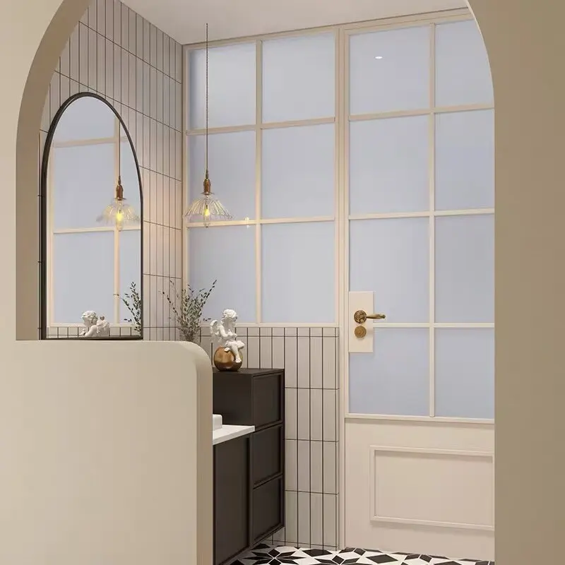Retro wrought iron toilet door Stainless steel window bathroom glass toilet door
