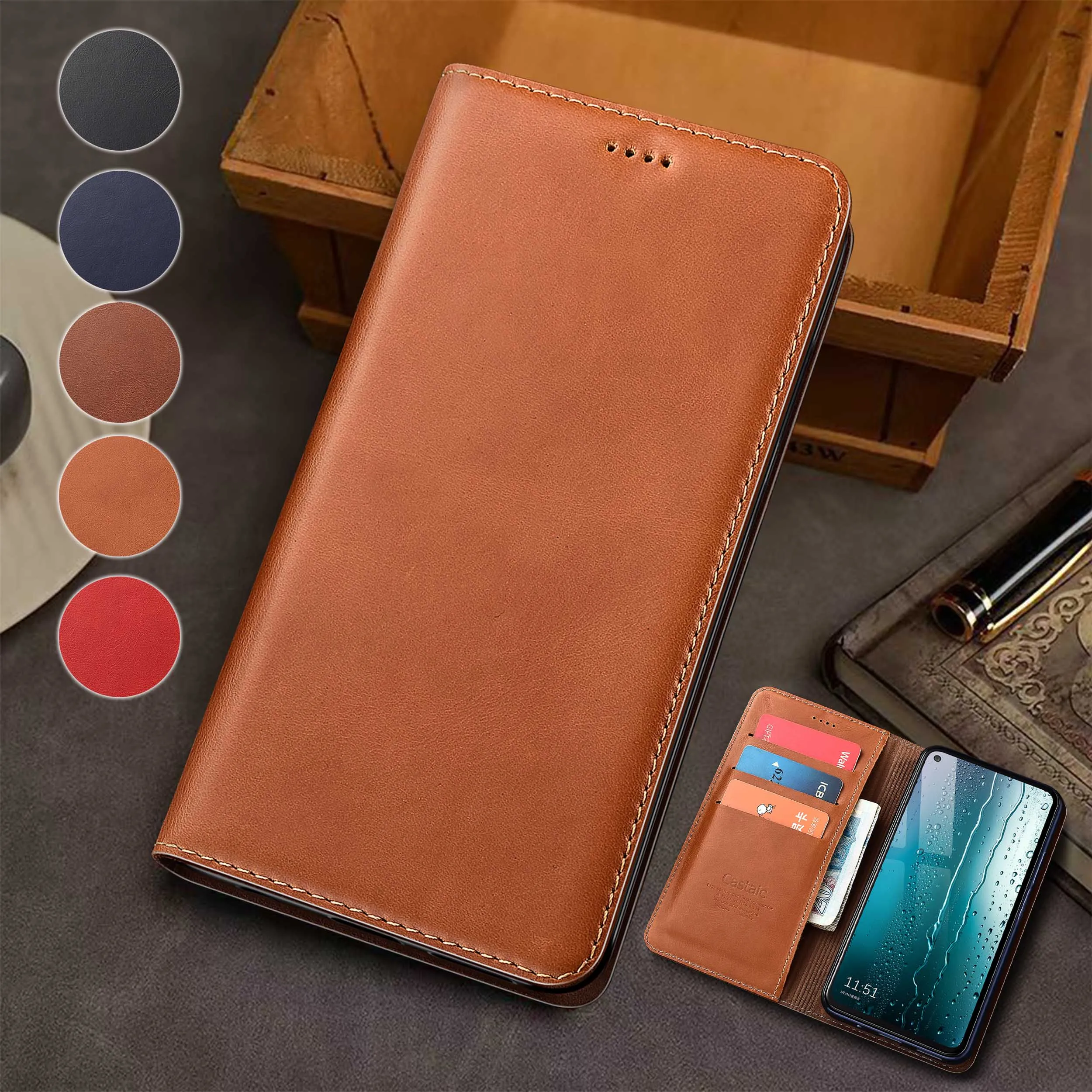 

For Samsung A01 A02(S) A03 A04(S)(E) A05(S) A06 A07 4G Core Wax Drop Pattern Of Genuine Leather Flip Phone Cover Case Cowhide