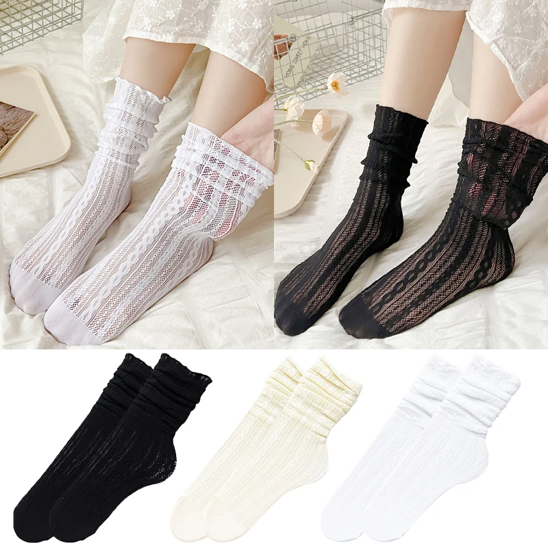 

Women Summer Socks Fashion Sexy Crew Socks for WomenSolid Hollow Out Women Soft Cute Long Socks for Women Lace Sexy Thin