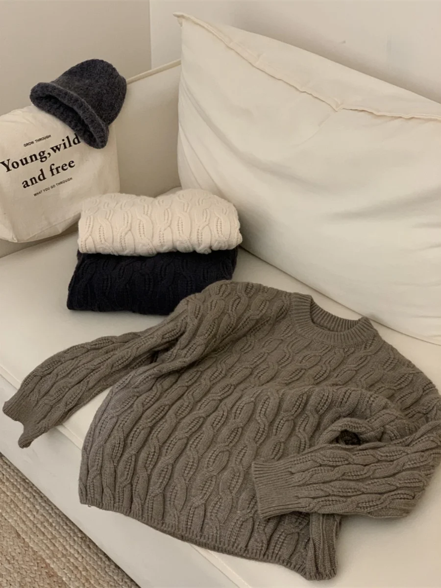 

Ультрамягкий вязаный свитер Thiened round Ne Basic Sle Long Sve Retro Twist, теплый трикотаж, удобный для поездок на работу