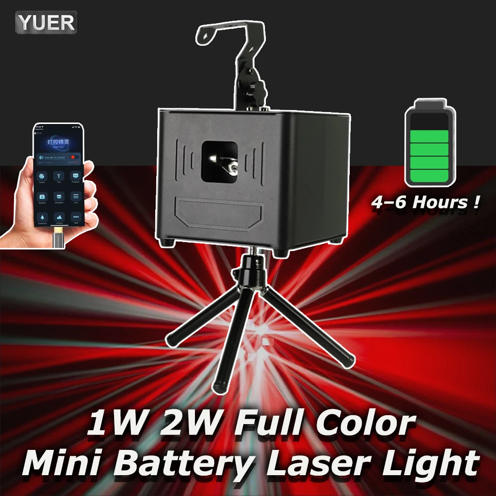 

NEW Full Color RGB 1W/2W Rechargeable Laser Stage Light Line Pattern Text Animation Multi-Function Indoor DJ Disco Party Effect