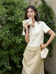 MISHOW Chinese Stand Collar Top Pleated Skirt Separately 2024 Summer Short Ink Painting Printed T-shirt A-line Skirt MXD27T0272