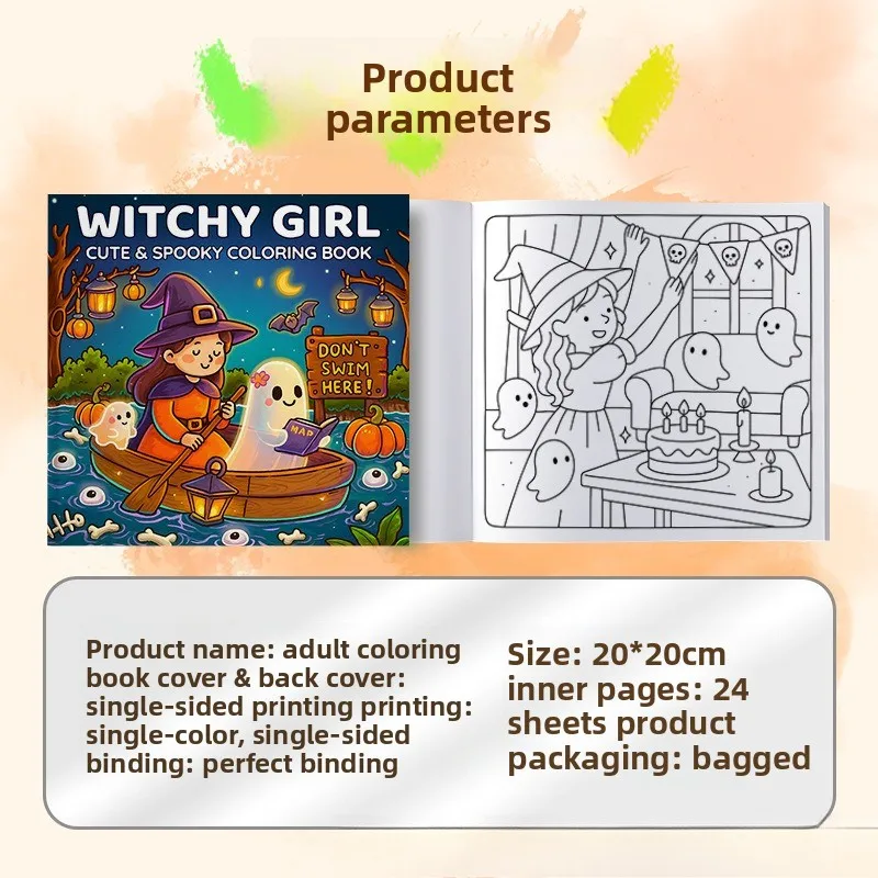 Soft Cute Witch Coloring Book Friendly Spooky Halloween Girl Ghost Magical Scene Art Gift For Teens Women Beginners