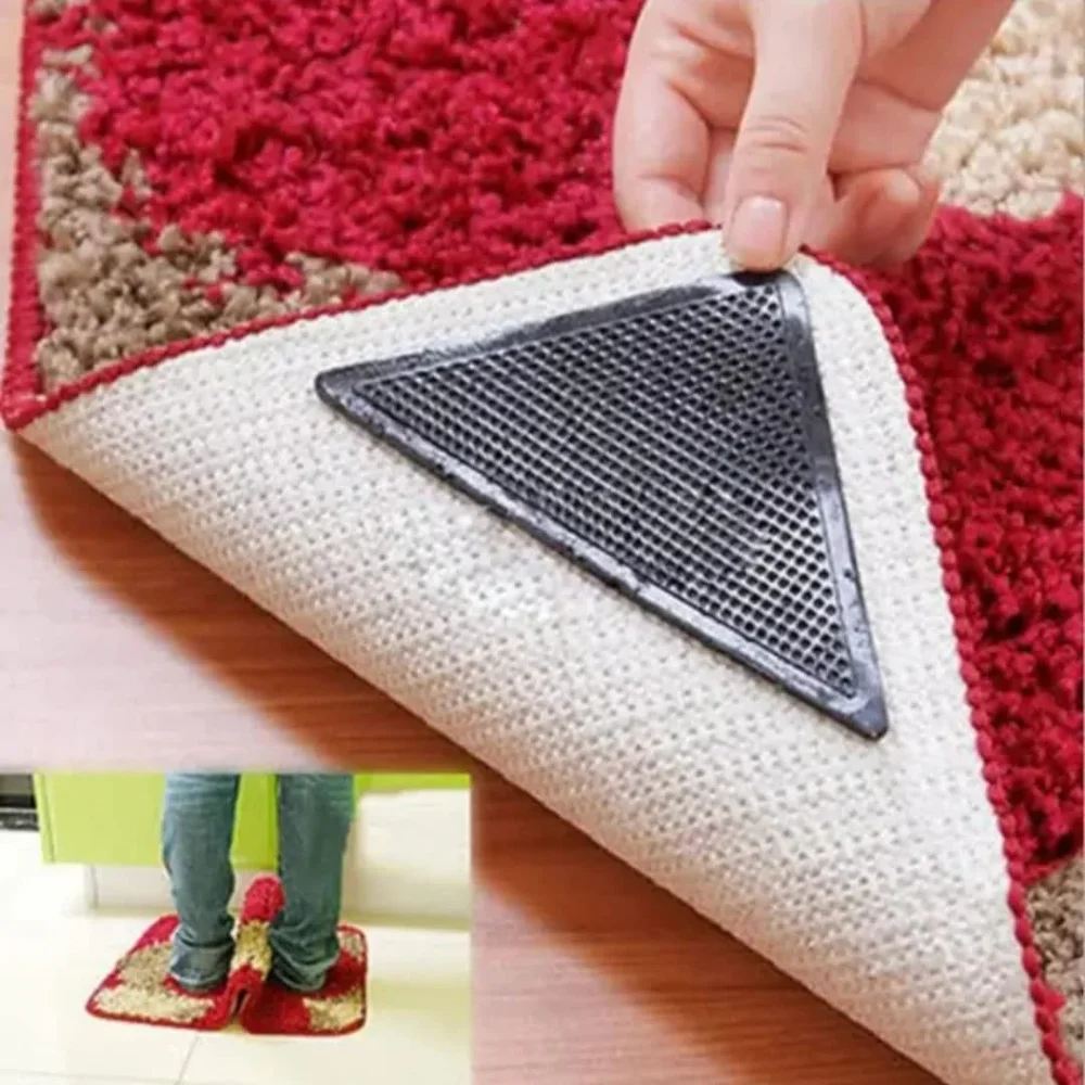 

4/8pcs set Triangle Washable Rug Gripper Anti-slip Reusable Rubber Mat Non Slip Patch Tape for Tile Floors Carpets Corners Pad