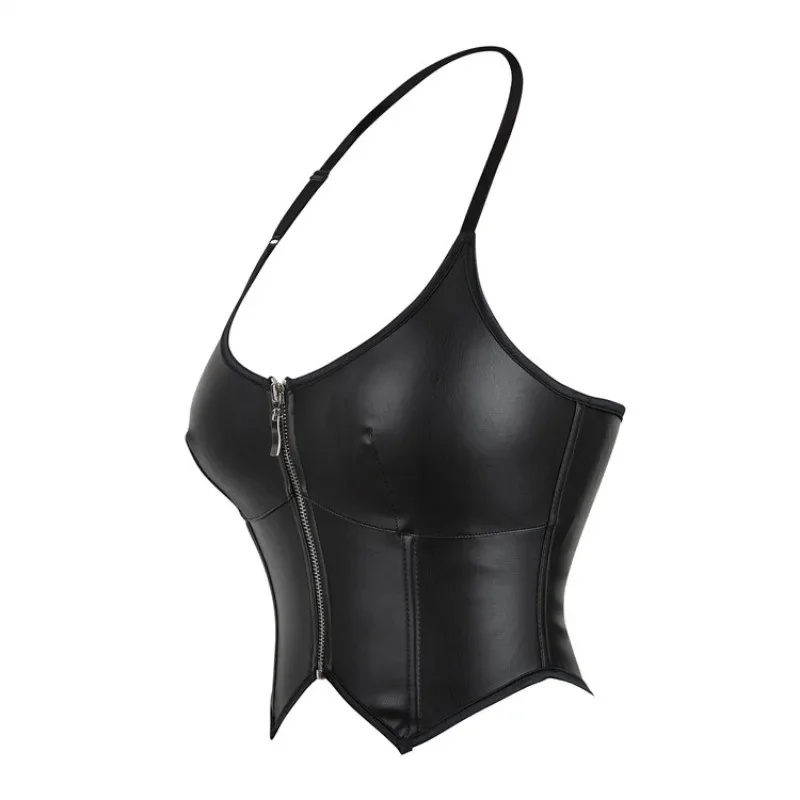 Corsetto in pelle da donna Crop Top Sexy Overbust Lace up Zipper Steampunk Bustier dimagrante Body Shaper Korsett