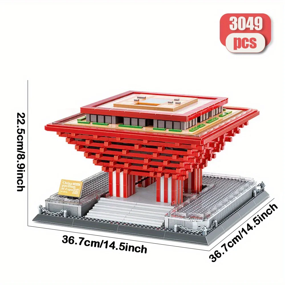 

creative expert China Pavilion At EXPO street view moc landmark Building Block architecturemodel toy gifts Christmas 3049pcs