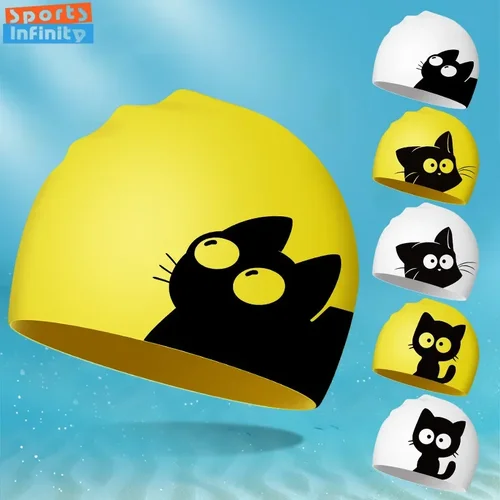 Gorros de natación para niños, gorro de baño impermeable de silicona suave, gorros de natación universales para niños y niñas, gorros de natación de dibujos animados, protección para los oídos de gran tamaño