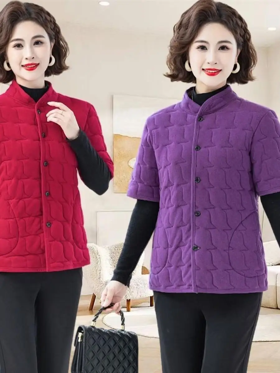 Gilet chaud en coton doublé de Fce pour les mères d'âge moyen et ly avec Sves Faionable Inner Wear Tissu en soie 2025 Hiver...