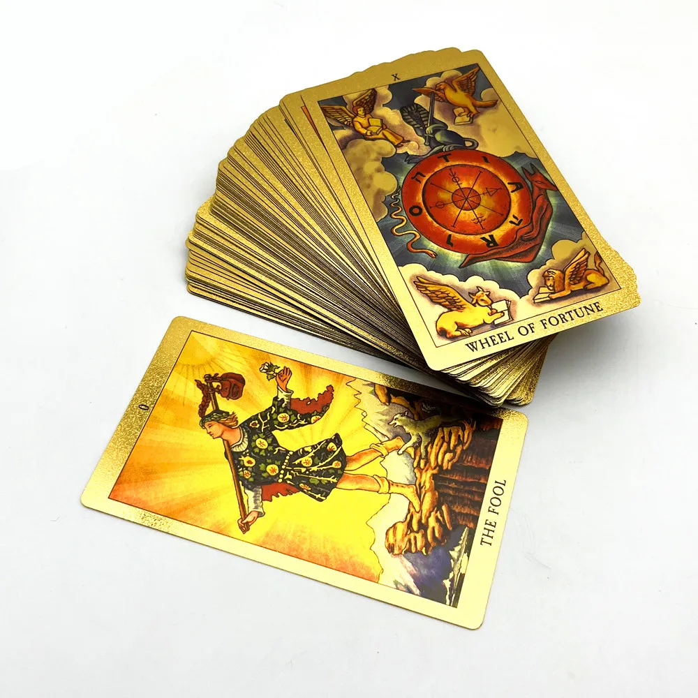 1 Deck Gold Tarot Cards Plastic Sliver With Guide Book Waterproof Board Game Divination Astrology 78 Oracle Cards