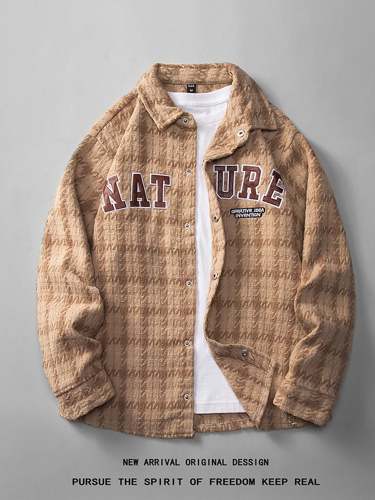 

Casual Tartan Men's Jaet Spring Autumn Turn-down Collar Baseball Coat Loose Fit Faionable Brand Youth ular Daily Wear