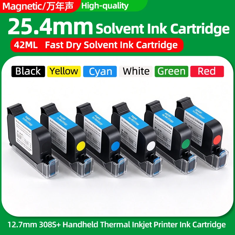 25.4mm Print Height Black White Blue Ink Cartridge Quick-drying Solvent Ink Universal for Non-encrypted Handheld Inkjet Printer