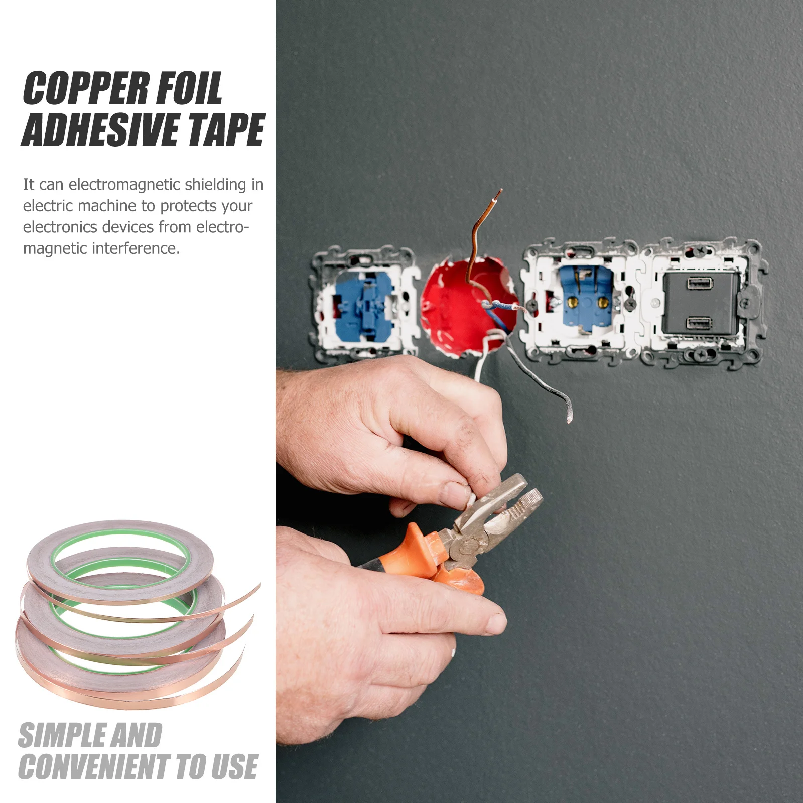 

3 Rolls Copper Adhesive Tape Electrical Heat Resistant Conductive Grounding High Temperature