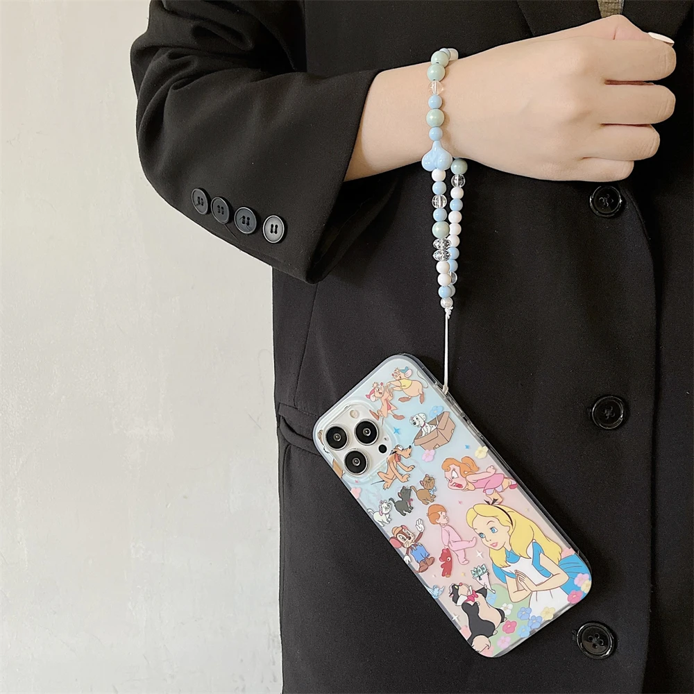 luxury Disney princess Mickey Mouse hand chain Case protection for iPhone 15 14 13 12 11 16 Pro Max lovely Coque