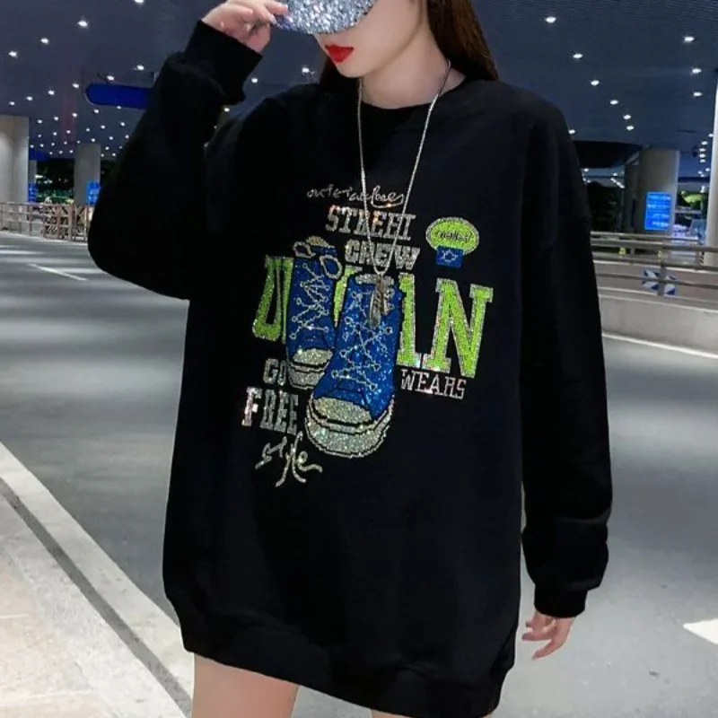 290 Pounds Fat Mm Long Hoodie Women Loose Large Size Autumn 2024 New Cotton Heavy Iron Drill Top Tide Women's Clothing Simple