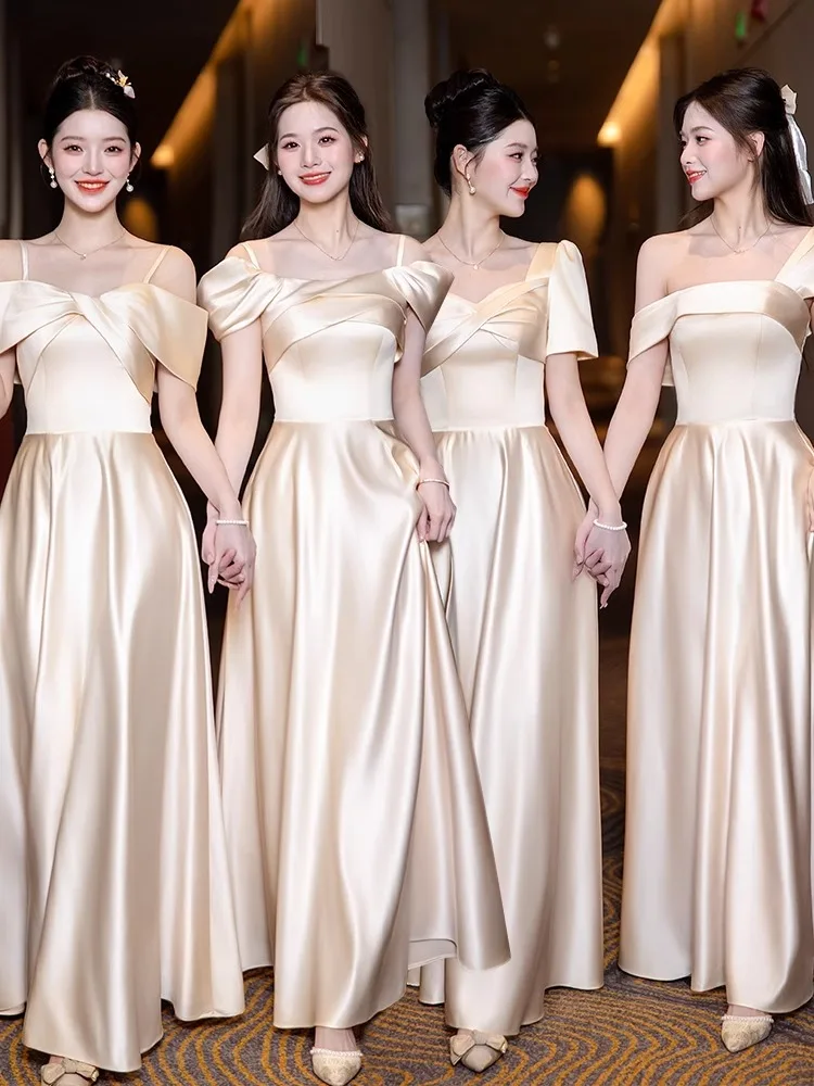 

Bridesmaid Gown 2025 New Ele Champagne Color Long Silk Satin Beautiful Simple Elegance Sister up Dr Wedding Par