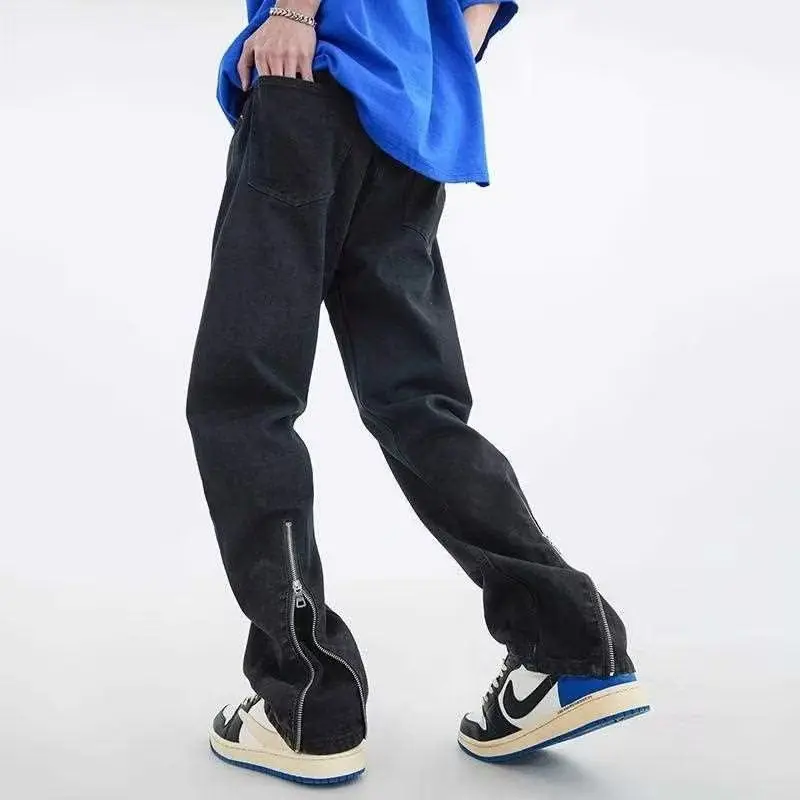 

Bla Zipper Loose Straight Leg Men's Jeans High Street Sle American Trendy Brand Cotton Polyester Blend Winter Wear