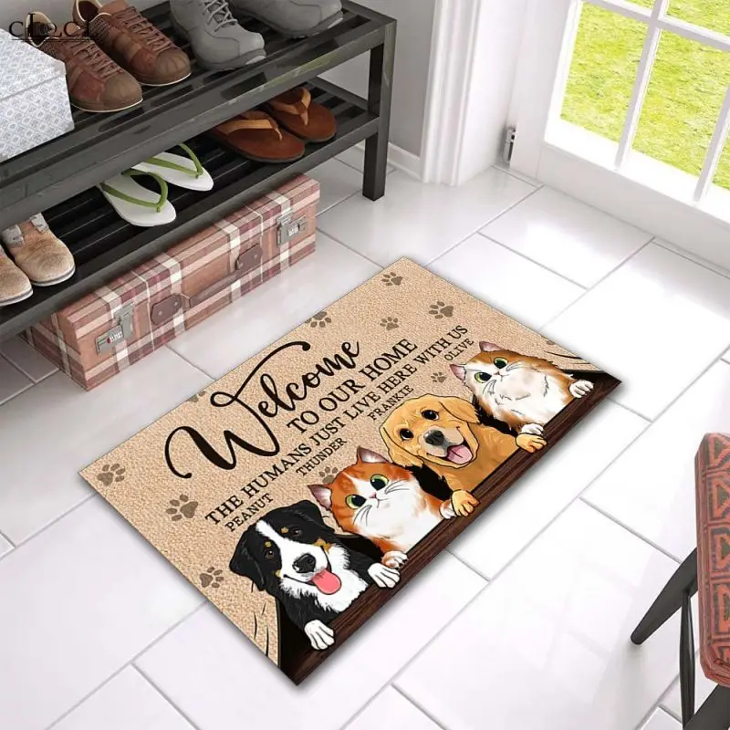 Cartoon Cat Dog Printed Welcome Mat Non Slip Kitchen Rug Home Room Decor Floor Doormat Washable Porch Bathroom Entrance Carpets