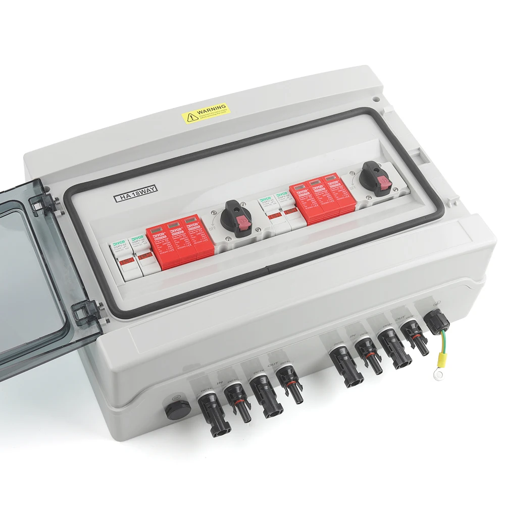

1000V PV Combiner Box 2 In 2 Out IP65 Waterproof DC Fuse Isolation Switch SPD Wall-mounted Dustproof Box Surge Lightning Protect